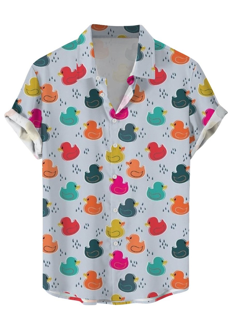 Men DJ Shirts | Colorful Cute Duck Print Short Sleeve Shirt Photo Color