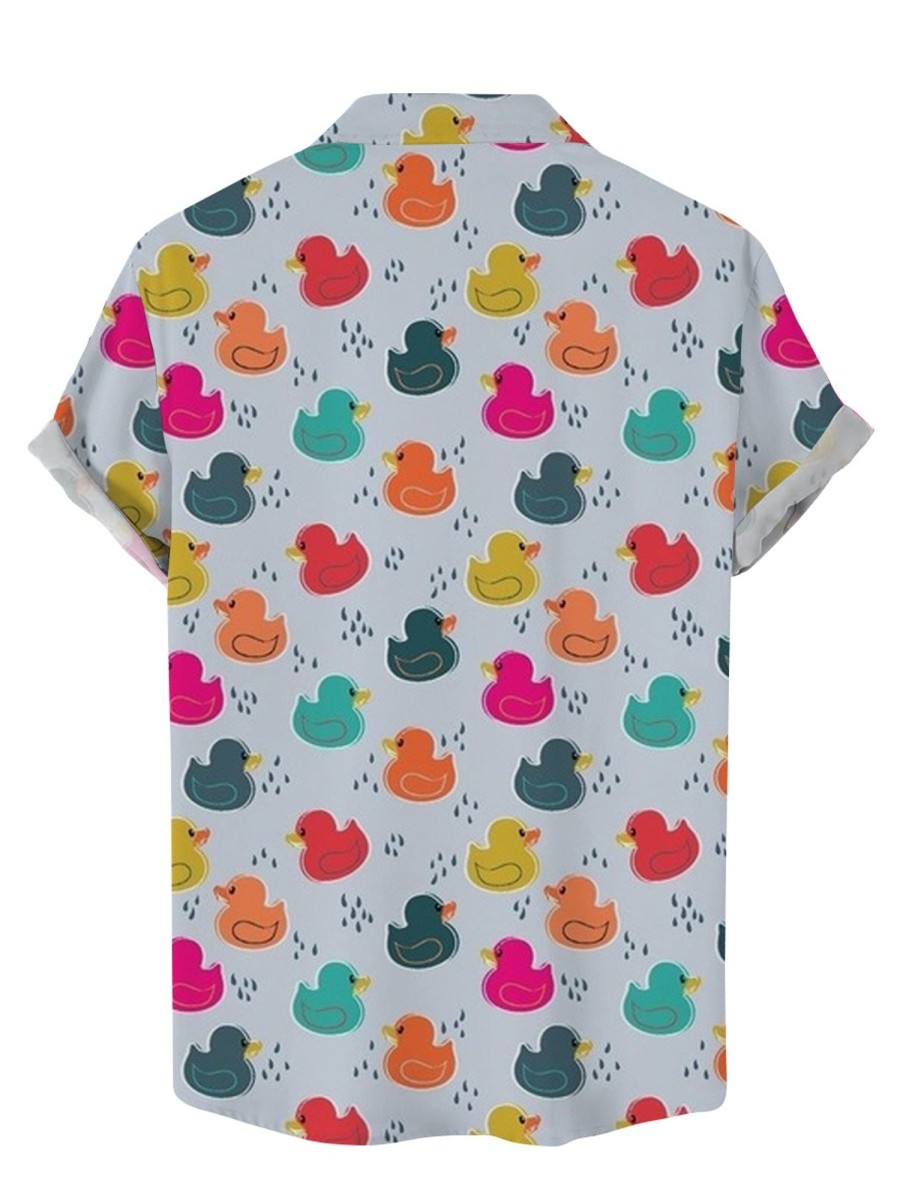 Men DJ Shirts | Colorful Cute Duck Print Short Sleeve Shirt Photo Color