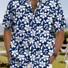 Men HLJ Shirts | And White Tropical Hibiscus Hawaiian Short Sleeve Shirt Blue