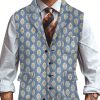 Men DJ Vest | Vintage Printed Lapel Three-Pocket Casual Vest Blue