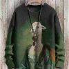 Men BXL Print Sweater | Men'S And Women'S Retro Dress Alpaca Figure Knitted Crew Neck Sweater Dark Green