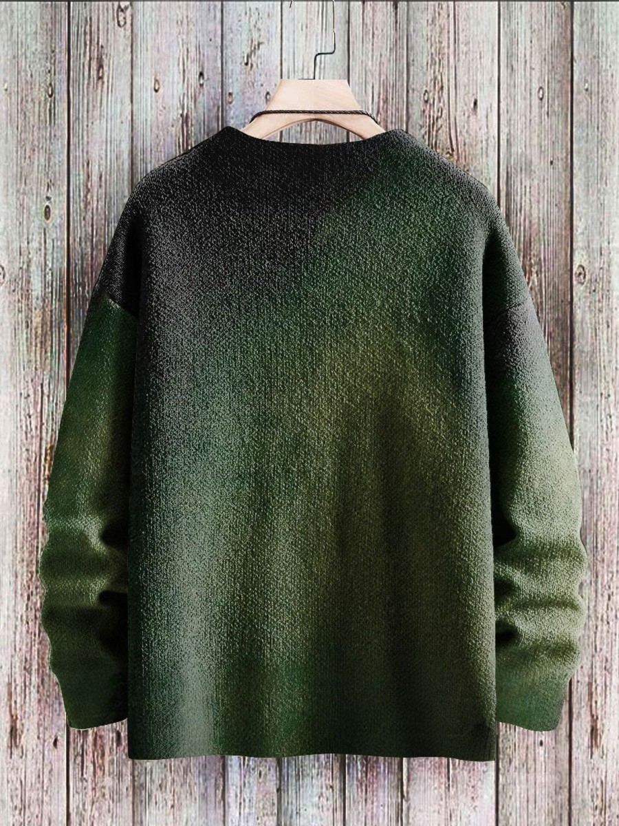 Men BXL Print Sweater | Men'S And Women'S Retro Dress Alpaca Figure Knitted Crew Neck Sweater Dark Green