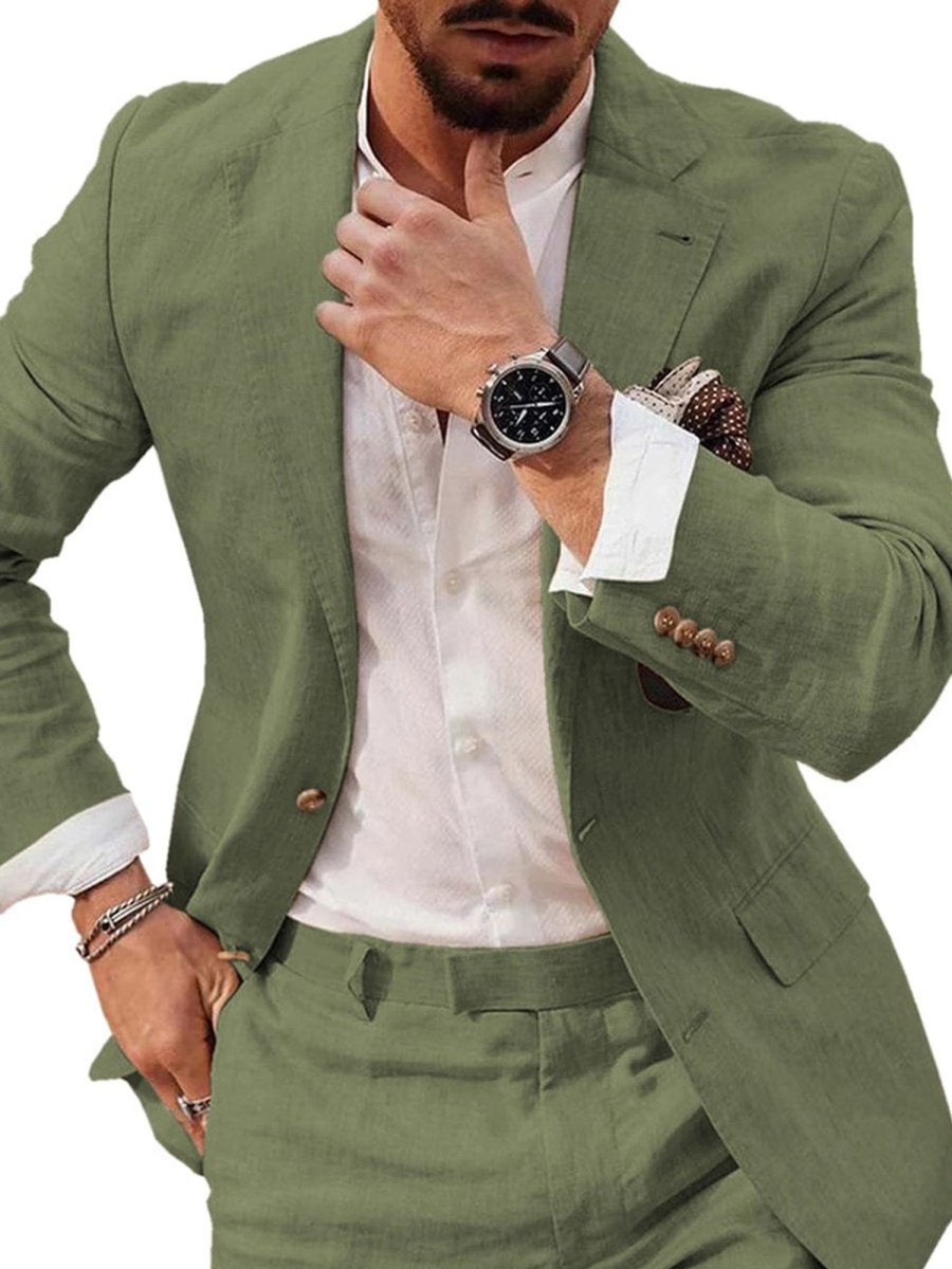 Men QMY Jacket | Casual Double Button Notch Lapel Blazer Green