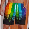 Men HLJ Bottoms | Rainbow Funny Paint Splatter Hawaiian Shorts Black