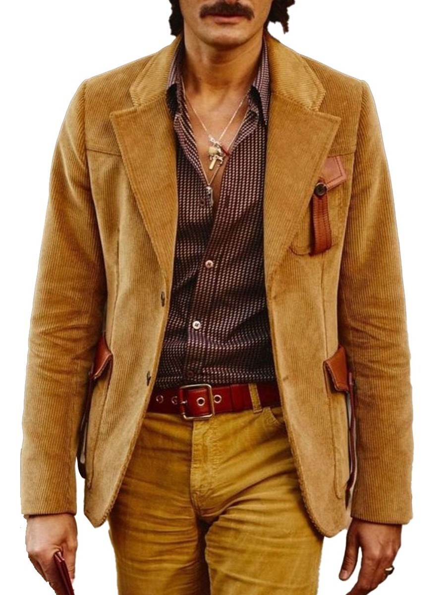 Men DJ Jacket | Lapel Multi-Pocket Corduroy Casual Jacket Orange