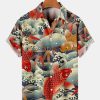 Men HLJ Shirts | Oriental Koi Print Casual Short Sleeve Shirt Photo Color