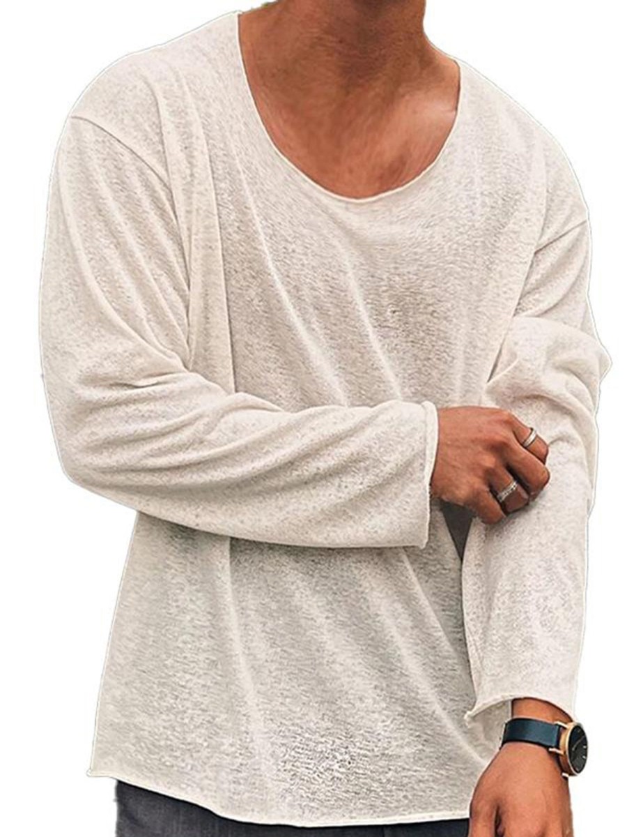 Men QMY Casual Shirts | Lightweight Loose Round Neck T-Shirt Beige