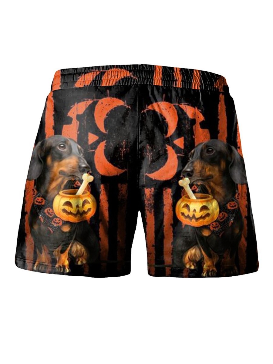 Men LJC Shorts | Pumpkin Dachshund Print Hawaiian Track Shorts Photo Color