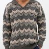 Men DJ Sweater | Retro V-Neck Corrugated Knitted Jacquard Pullover Sweater Gray