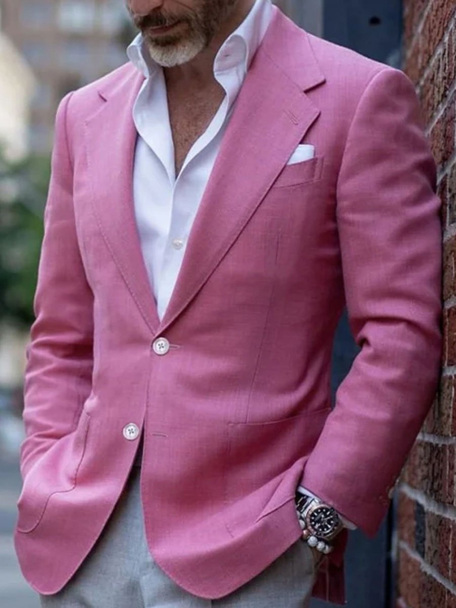 Men DJ Jacket | 3-Pocket Lapel Single-Breasted Blazer Pink