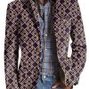 Men BXL Print Jacket | Men'S Retro Geometric Print Pocket Casual Blazer Purple