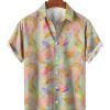 Men HLJ Shirts | Rainbow Banana Comfort Breathable Short Sleeve Shirt Flesh Pink