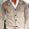 Men DJ Print Cardigan | Retro Gradient Ethnic Style Printed V-Neck Knitted Cardigan Khaki