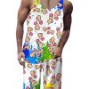 Men DJ Set | Colorful Cocks Print Vest And Shorts Two-Piece Set Photo Color