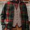 Men BXL Jacket | Men'S Casual Christmas Gold Plaid Lapel Pocket Jacket Green