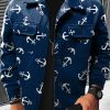 Men DJ Print Jacket | Vintage Anchor Print Two-Pocket Track Jacket Navy