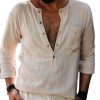 Men DJ Casual Shirts | Half Placket Single Pocket Casual Long Sleeve Shirt Beige