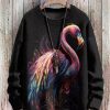 Men BXL Print Sweater | Men'S And Women'S Animal Flamingo Casual Knitted Pullover Sweater Black