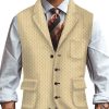 Men TH Vest | Retro Floral Printed Three-Pocket Lapel Suit Vest Khaki