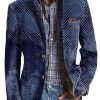 Men DJ Print Jacket | Retro Line Geometric Print Lapel Three Pocket Casual Blazer Navy