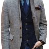 Men BXL Jacket | Retro Herringbone Wool Lapel Single-Breasted Casual Coat Blazer Gray