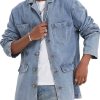 Men DJ Jacket | Lapel Four-Pocket Casual Retro Denim Jacket Blue