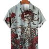 Men HLJ Shirts | Men'S Grateful Dead Skull Rose Short Sleeve Shirt Light Grey Blue