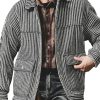 Men BXL Jacket | Men'S Vintage Striped Cotton Pocket Button Casual Jacket Black