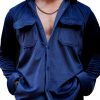 Men QMY Casual Long Sleeve Shirts | Two-Pocket Velvet Long-Sleeved Shirt Navy Blue