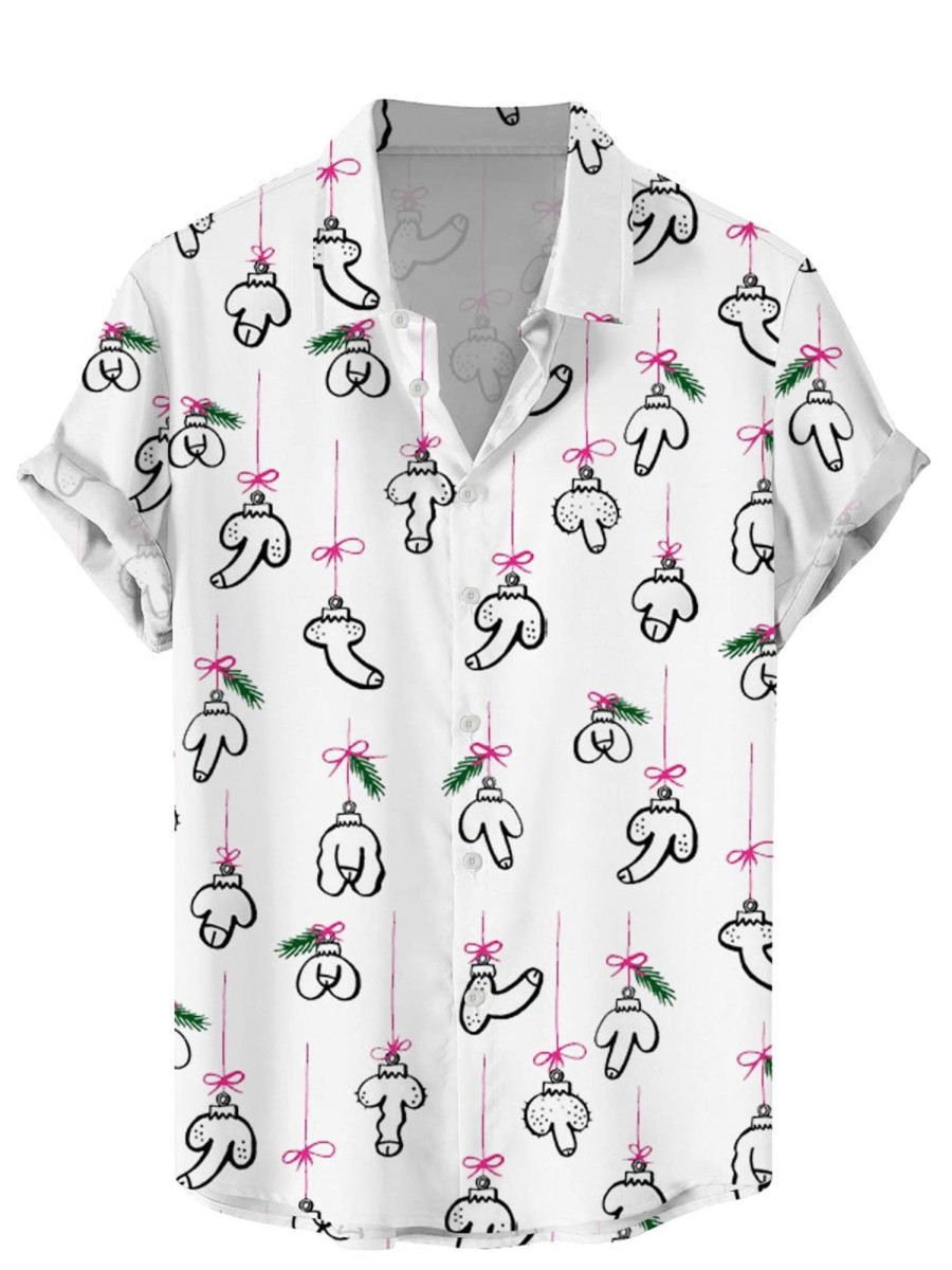 Men BXL Shirts | Fun Christmas Rooster Print Casual Short Sleeve Shirt