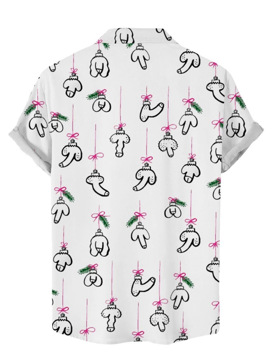 Men BXL Shirts | Fun Christmas Rooster Print Casual Short Sleeve Shirt