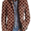 Men BXL Print Jacket | Men'S Retro Ethnic Geometric Print Pocket Casual Blazer Wine Red