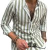 Men DJ Casual Shirts | Retro Striped Casual Long Sleeve Shirt Photo Color