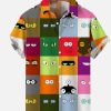 Men DJ Shirts | Geometric Color Blocks Happy Cartoon Character Eyes Printing Colorful Hawaiian Short Sleeve Shirt Photo Color