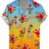 Men DJ Shirts | Colorful Christmas Cocks Print Casual Short-Sleeved Shirt Photo Color