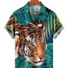 Men HLJ Shirts | Men'S Hawaiian Predator Short Sleeve Shirt Green