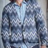 Men DJ Print Cardigan | Retro Corrugated Geometric Print V-Neck Casual Knitted Cardigan Blue