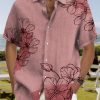 Men HLJ Shirts | Beautiful Floral Vacation Casual Short-Sleeved Shirt Pink