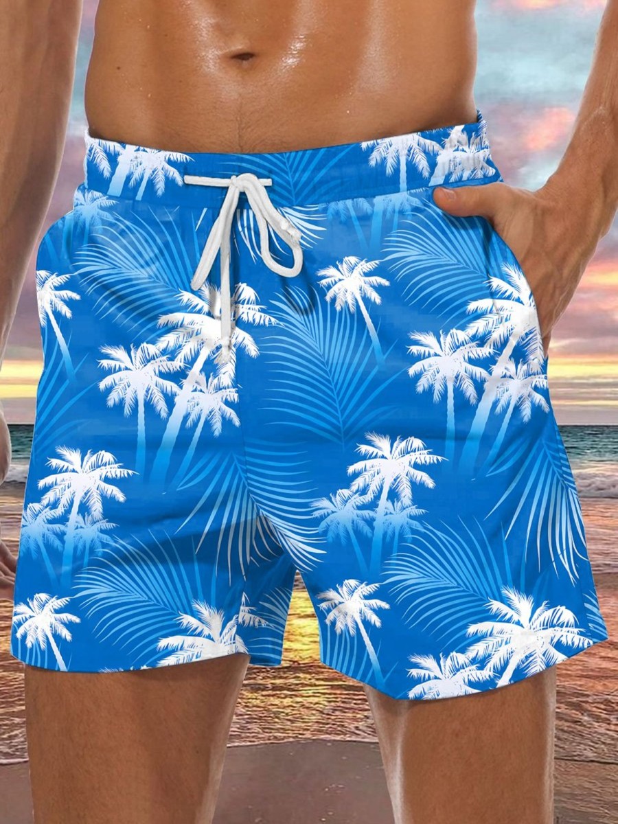 Men DJ Shorts | Coconut Tree Print Two-Pocket Shorts Blue