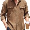 Men DJ Casual Long Sleeve Shirts | Vintage Double Pocket Corduroy Casual Long Sleeve Shirt Brown