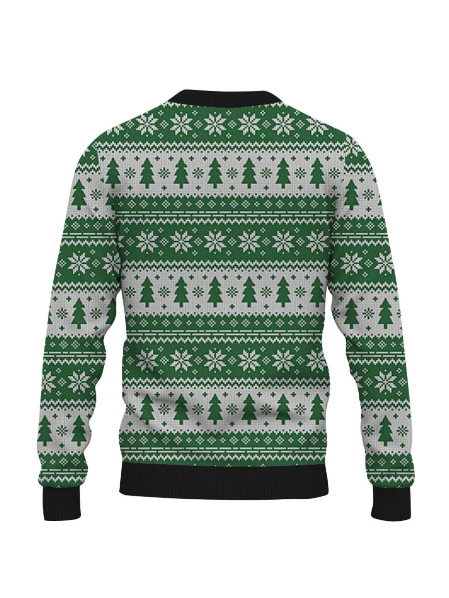 Men GYJ Ugly Sweater | Snowflake Christmas Tree Check Print Crew Neck Sweatshirt Green