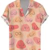 Men DJ Shirts | Fun Boobs Print Casual Hawaiian Short Sleeve Shirt Orange