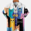 Men DJ Shirts | Cats Print Short Sleeve Shirt Photo Color