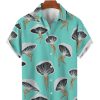 Men DJ Shirts | Creative Sexy Mushroom Print Casual Short-Sleeved Shirt Blue