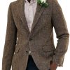 Men DJ Jacket | Multi-Pocket Herringbone Multi-Pocket Lapel Retro Casual Blazer Photo Color