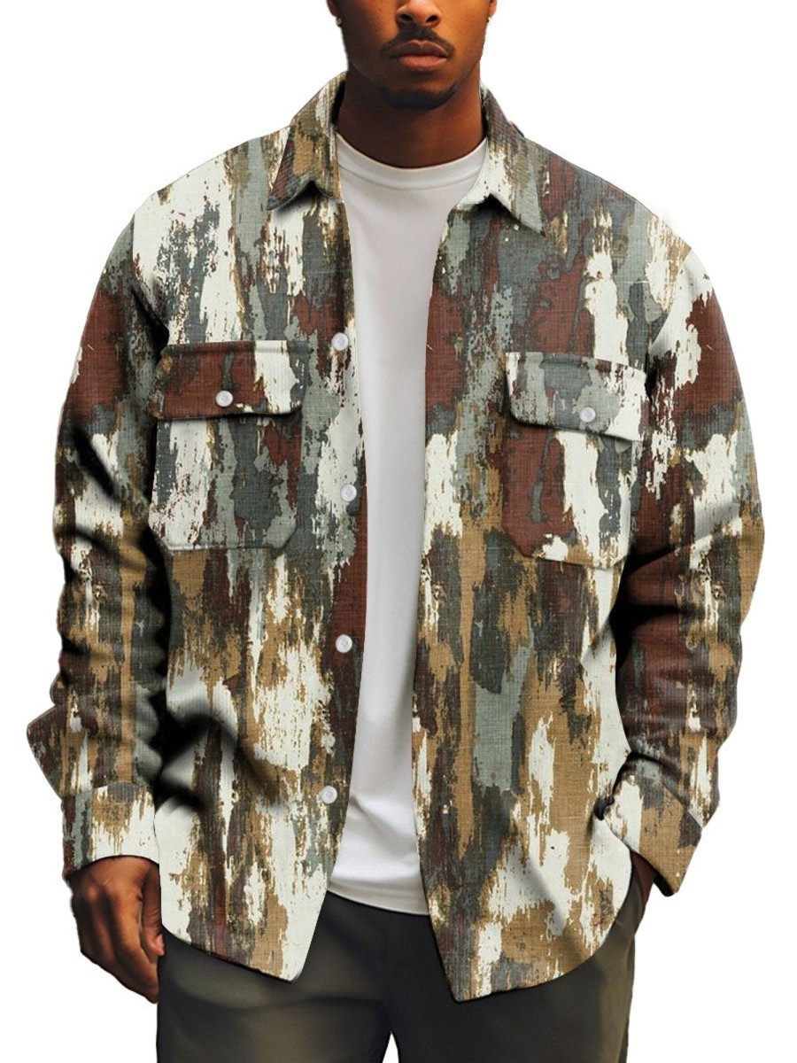 Men DJ Print Jacket | Vintage Graffiti Color Block Print Corduroy Pocket Lapel Jacket Photo Color