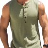 Men DJ Casual Shirts | Half Open Collar Solid Color Casual Sleeveless Vest Green