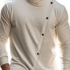 Men TH Casual Shirts | Men'S Plain Turtleneck Button Long Sleeve T-Shirt Beige