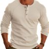 Men BXL Casual Shirts | Men'S Half Open Collar Casual Solid Color Knitted Long-Sleeved T-Shirt Beige