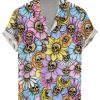 Men DJ Shirts | Skull Floral Print Casual Hawaiian Short Sleeve Shirt Photo Color